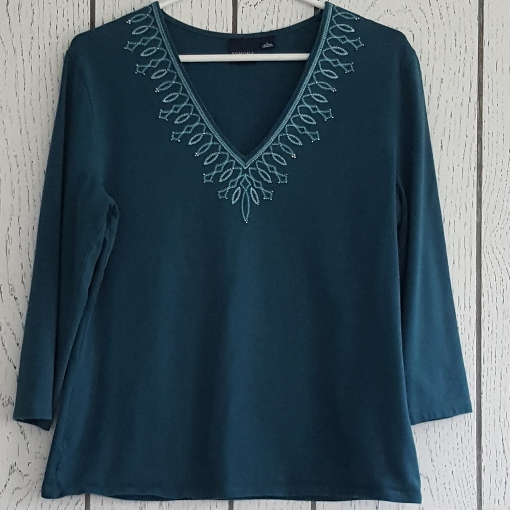Sonoma Large turquoise v-neck with embellishment
